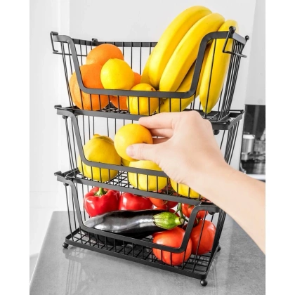 Koszyk na owoce i warzywa metalowy czarny piętrowy do piętrowania 31x17,5x15,5 cm