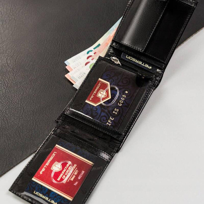 Skórzany męski portfel Peterson PTN 304Z-PR 2-1-1 czarny