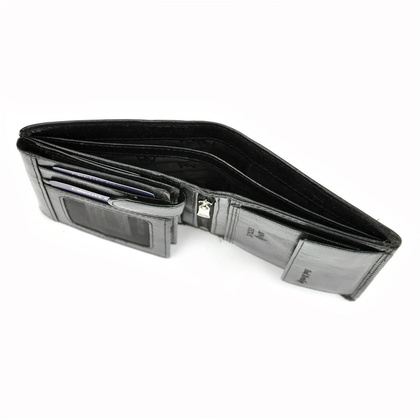 Funkcjonalny, pionowy portfel męski bez zapięcia ze skóry naturalnej