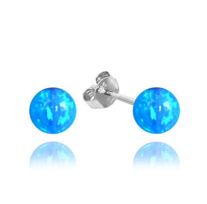 MINET Srebrne kolczyki KULKI z niebieskimi opalam 6mm