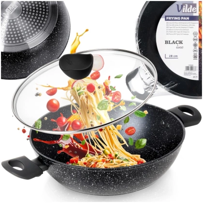 Patelnia granitowa głęboka ze szklaną pokrywką BLACK LINE 28 cm, 3,5 l