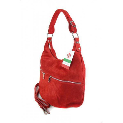 Klasyczny worek na ramię ,zamki suwaki XL A4 Shopper bag zamsz naturalny czerwony W345R