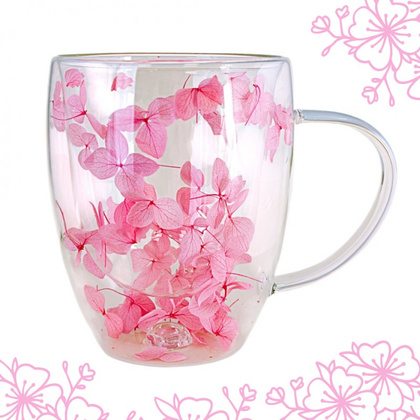Szklanka termiczna z hortensją w środku róż 300 ml 1szt SZK77