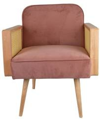 Fotel welurowy różowy z ażurowymi podłokietnikami