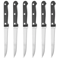 Ząbkowane noże do steków pizzy grilla burgerów nóż z ząbkami zestaw komplet noży 6 sztuk