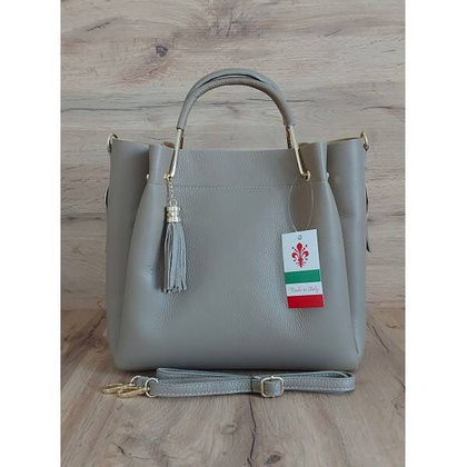 Włoski kuferek Shopperka A4 ,złote okucia + frędzelek Vera Pelle Beżowy KLV33T