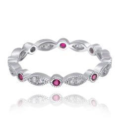 MINET Pierścien srebrny z czerwonymi cyrkoniami wielkość 17