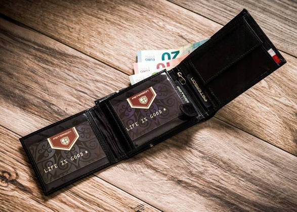 Zestaw prezentowy skorzany portfe meski i aluminiowe etui na karty