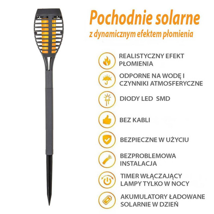 Pochodnia lampa solarna tańczące płomyki 12 led SMD szara- kpl 5szt