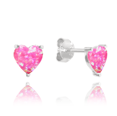 MINET Srebrne kolczyki SERCA z różowymi opalem