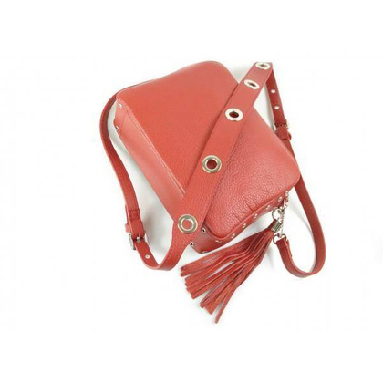 Listonoszka frędzelek, kółka ,dzety srebrne okucia Vera Pelle Czerwona VP1188R