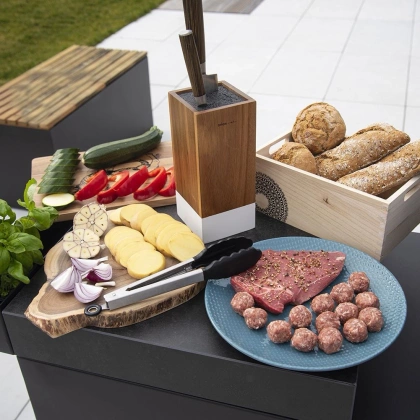 Nóż noże kuchenne stalowe WOODEN zestaw komplet noży 5 sztuk