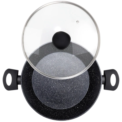 Patelnia granitowa głęboka ze szklaną pokrywką BLACK LINE 28 cm, 3,5 l