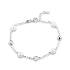 MINET Srebrna bransoletka z kulkami i naturalnymi perłami