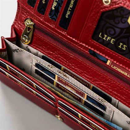 Duży, skórzany portfel damski na zatrzask i bigiel