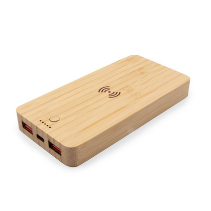 Bambusowy bezprzewodowy power bank 8000 mAh B'RIGHT, ładowarka bezprzewodowa 15W | Benson