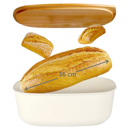 Chlebak pojemnik na pieczywo z drewnianą deską kremowy 39x23,5x15,5 cm
