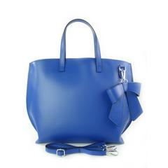 Włoska torba A4 Shopper Bag Vera Pelle Niebieska SB689BLU