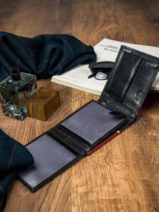 Poziomy portfel męski dwukolorowy, skóra naturalna hq