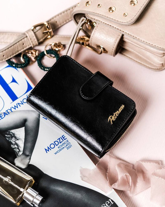 Skórzany portfel damski na zatrzask Peterson Czarny