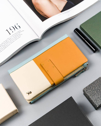 Kolorowy portfel damski z dwiema sekcjami, skóra naturalna