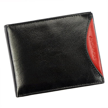 Cienki portfel męski z naturalnej skóry licowej ze schowkiem na suwak