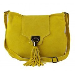 Duża zamszowa listonoszka ,chlebak  Vera Pelle ,pojemna przewieszka A5 Żółta VPZ55GLL