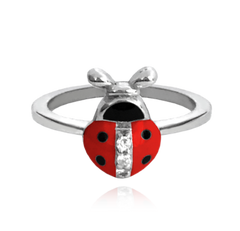 MINET Dziecięcy srebrny pierścień BIEDRONKA z cyrkoniami wielkość 6