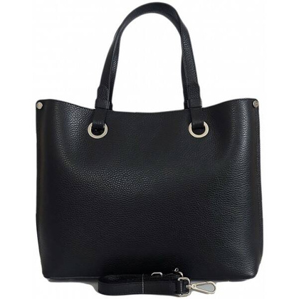 Duża Włoska skórzana torba Shopper bag trzy komory na ramię mieści A4 ,Vera Pelle Czarna VOM65N