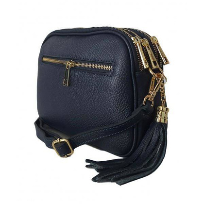 Listonoszka trzy komory frędzelek, złote okucia Vera Pelle Granatowa VP3KZBS