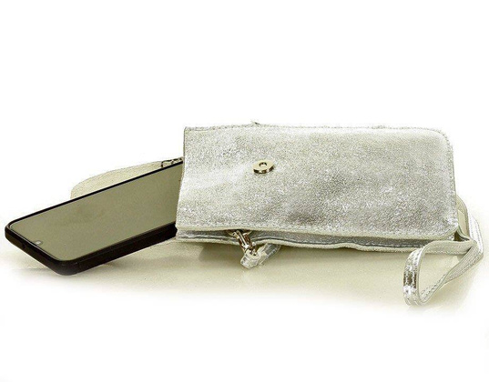 MARCO MAZZINI Torebka skórzana etui na telefon srebrny - min. zamówienie 20 / 50 / 100 szt.