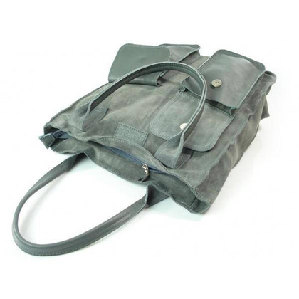 SZARY ZAMSZOWY WOREK VERA PELLE KIESZENIE SKÓRA POJEMNA TORBA XXL A4 BYC88G KEMER