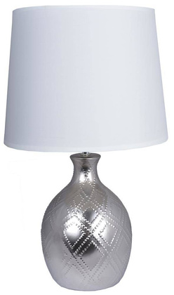 Lampa ceramiczna srebrna z białym abażurem