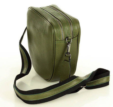 Torba skórzana na dwa zamki crossbody camera bag - MARCO MAZZINI zieleń militare - min. zamówienie 20 / 50 / 100 szt.