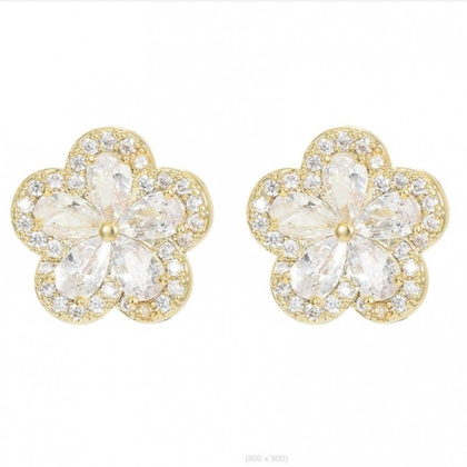 Kolczyki ze stali szlachetnej pozłacanej 14k złotem, cyrkonie, sztyft srebro S925 KST3338