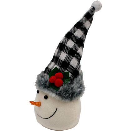 BAŁWANEK DEKORACYJNY Z CZAPKĄ W BIAŁO CZARNĄ KRATKĘ