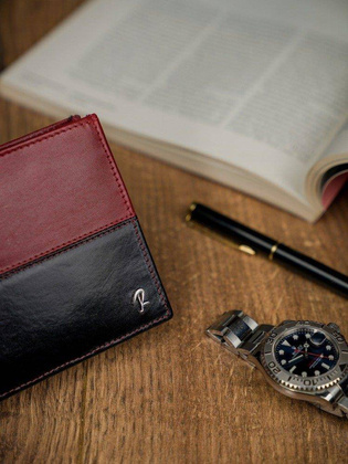 Skórzany portfel męski poziomy ze skóry n992-vt2 black-red