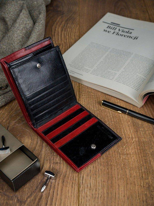 Skórzany portfel pionowy dwukolorowy składany