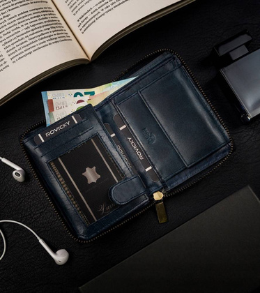 Duży, skórzany portfel w orientacji pionowej z systemem rfid