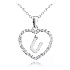 MINET Srebrny naszyjnik litera w sercu „U” z cyrkoniami