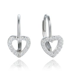 MINET Kolczyki srebrne serca z białymi cyrkoniami
