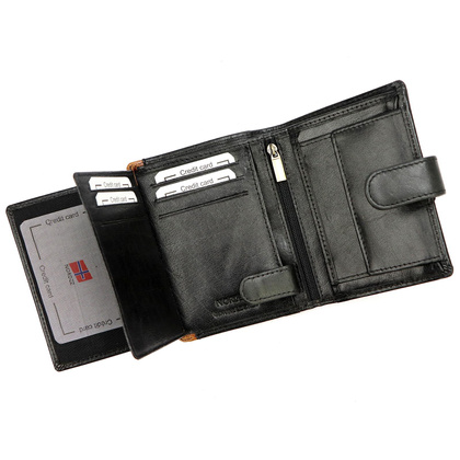 Skórzany składany pojemny męski portfel od Nordee REIN N4L czarny