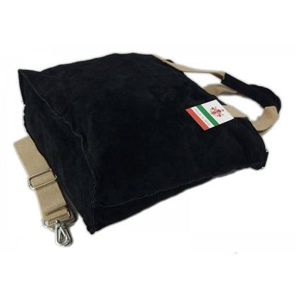 Miękki zamszowy worek -Włoski shopper Vera Pelle , Czarna W234N