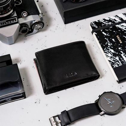 Portfel męski skórzany Peterson PTN 366.01 2-1-1 czarny + czerwony