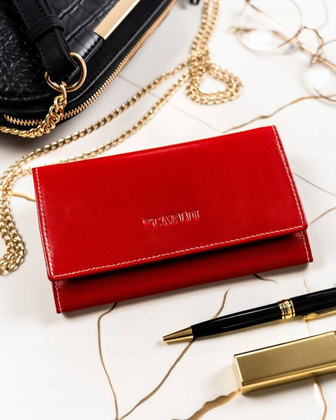 Duzy skorzany portfel damski na zatrzask