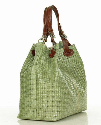 Skórzana torebka shopper MAZZINI - Carina Treccia zieleń pistacja - min. zamówienie 20 / 50 / 100 szt.
