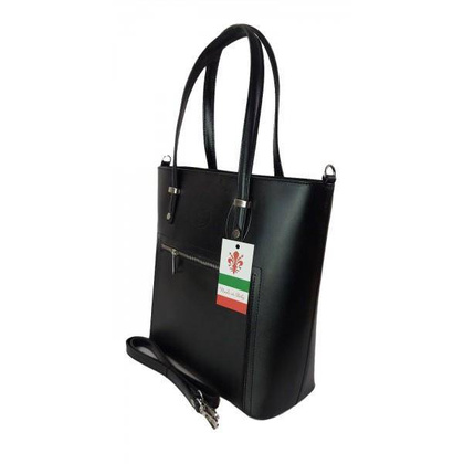 Włoska skórzana klasyczna torebka na ramię Vera Pelle ,format A4, Czarna VBZ66N