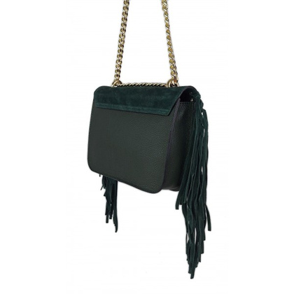 Piękna duża listonoszka A5 frędzle ,złoto ,dzety ,łańcuch skóra zamsz z dollaro zieleń VPZ88V