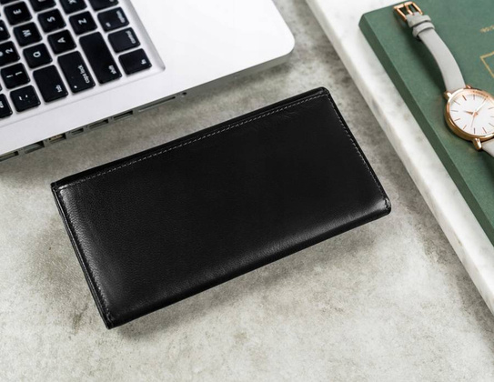 Skórzany, damski portfel na zatrzask z systemem rfid