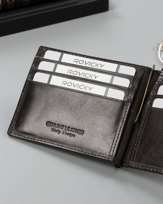Skórzana banknotówka, portfel Rovicky Ciemny brązowy